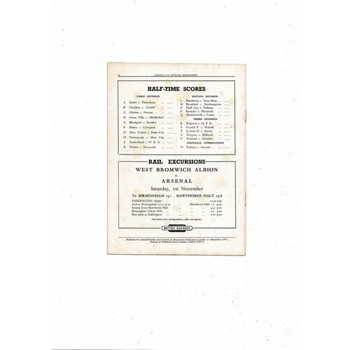 1952/53 Arsenal v Sheffield Wednesday Football Programme