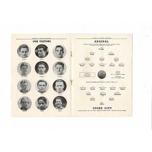 1952/53 Arsenal v Stoke City Football Programme