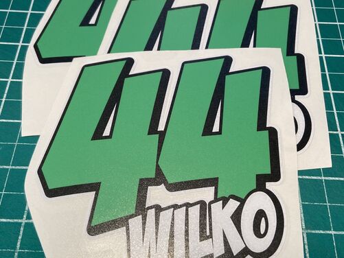 3 X Custom Race Number & Name - Vinyl Stickers / Decals