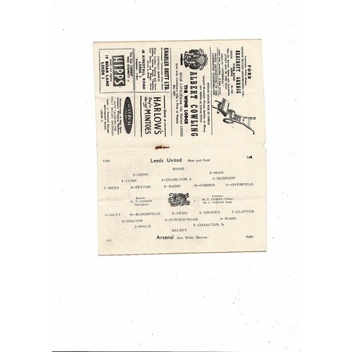 1957/58 Leeds United v Arsenal Football Programme March