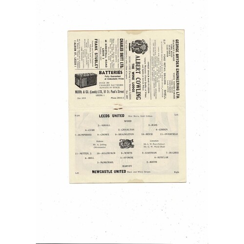 1958/59 Leeds United v Newcastle United Football Programme