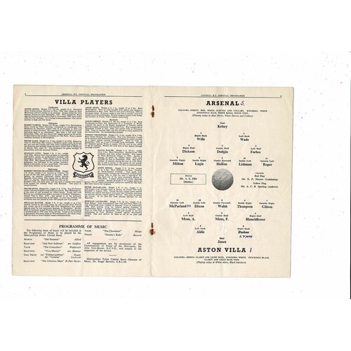 1953/54 Arsenal v Aston Villa FA Cup Football Programme