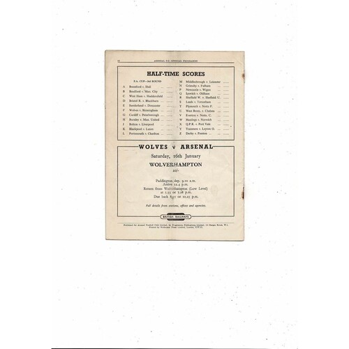 1953/54 Arsenal v Aston Villa FA Cup Football Programme