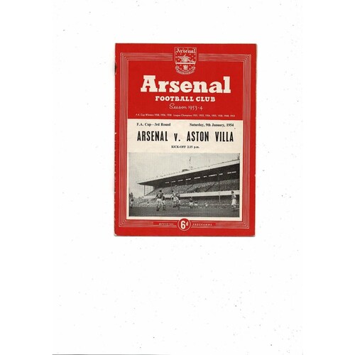 1953/54 Arsenal v Aston Villa FA Cup Football Programme