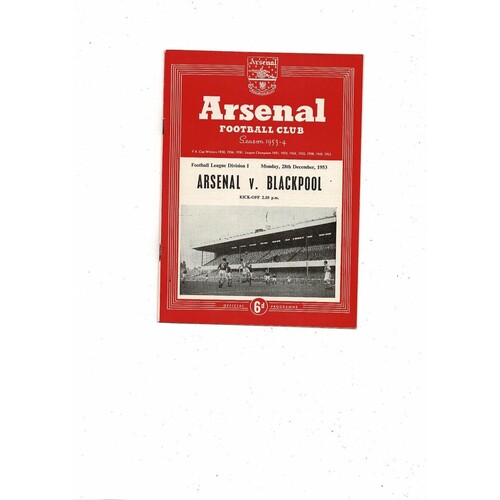 1953/54 Arsenal v Blackpool Football Programme