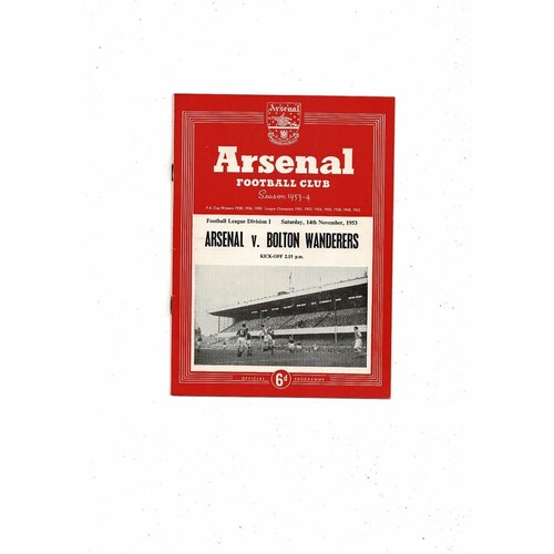 1953/54 Arsenal v Bolton Wanderers Football Programme