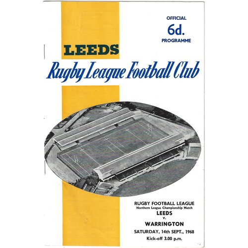 1968/69 Leeds v Warrington (14/09/1968) Rugby League Programme