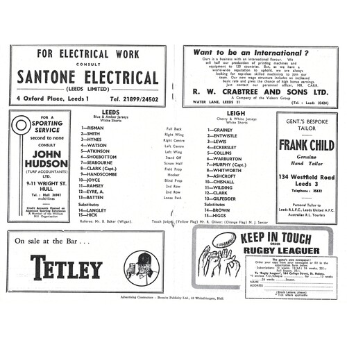1968/69 Leeds v Leigh (28/09/1968) Rugby League Programme