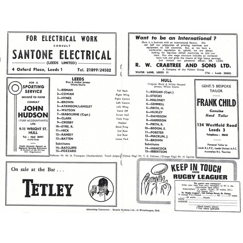 1968/69 Leeds v Hull (16/11/1968) Rugby League Programme
