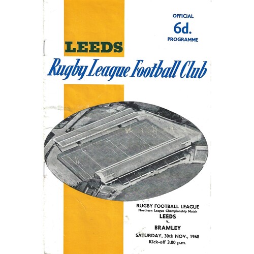 1968/69 Leeds v Bramley (30/11/1968) Rugby League Programme