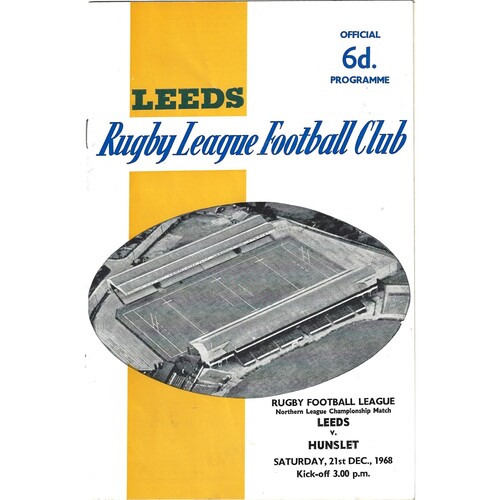 1968/69 Leeds v Hunslet (21/12/1968) Rugby League Programme
