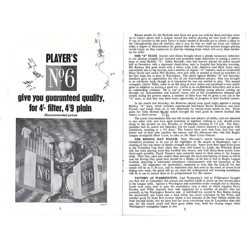 1968/69 Leeds v Hunslet (21/12/1968) Rugby League Programme