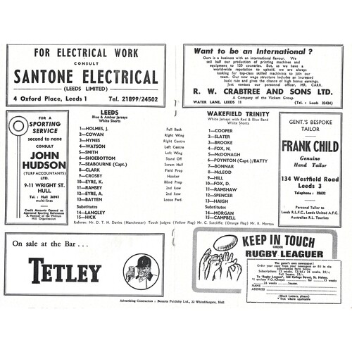 1968/69 Leeds v Wakefield Trinity (04/01/1969) Rugby League Programme