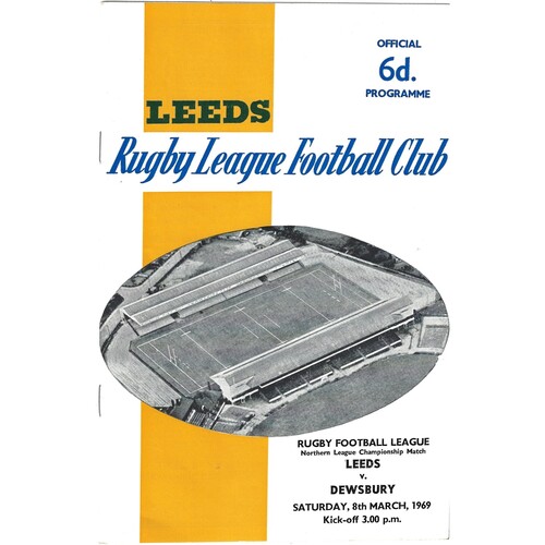 1968/69 Leeds v Dewsbury (08/03/1969) Rugby League Programme