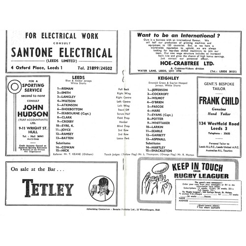 1968/69 Leeds v Keighley (12/04/1969) Rugby League Programme