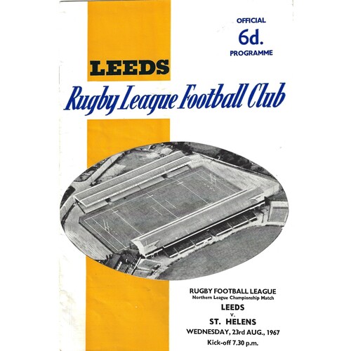 1967/68 Leeds v St. Helens (23/08/1967) Rugby League Programme
