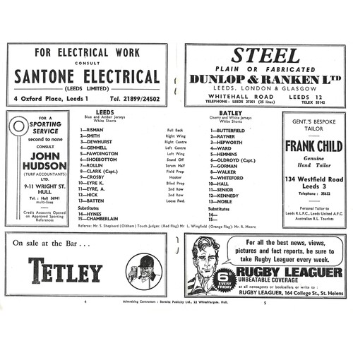 1967/68 Leeds v Batley (01/09/1967) Yorkshire Cup, First Round Rugby League Programme