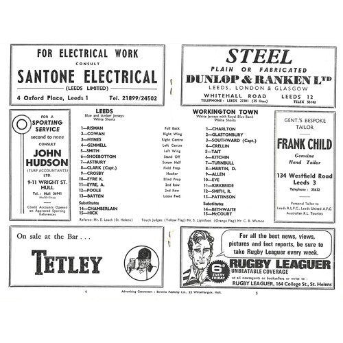 1967/68 Leeds v Workington Town (09/09/1967) Rugby League Programme