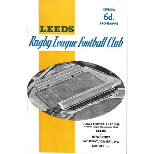1967/68 Leeds v Dewsbury (30/09/1967) Rugby League Programme