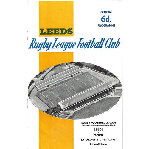 1967/68 Leeds v York (11/11/1967) Rugby League Programme