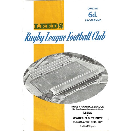 1967/68 Leeds v Wakefield Trinity (26/12/1967) Rugby League Programme