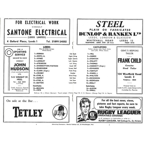 1967/68 Leeds v Castleford (27/01/1968) Rugby League Programme