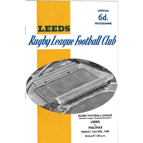 1967/68 Leeds v Halifax (16/02/1968) Rugby League Programme