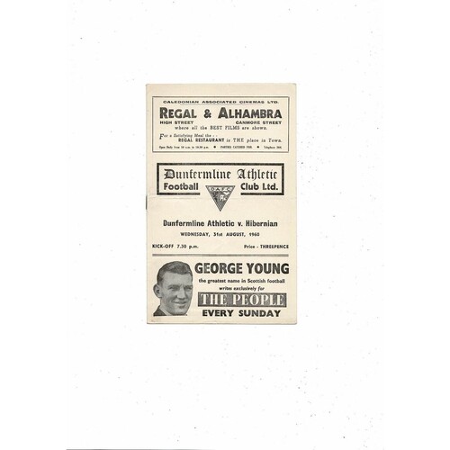 1960/61 Dunfermline Athletic v Hibernian Football Programme