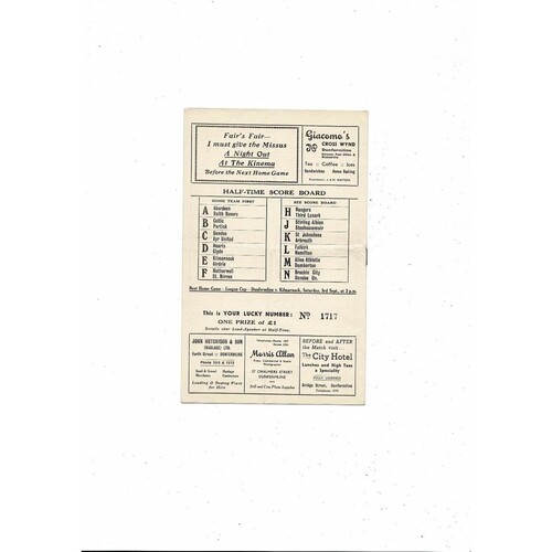 1960/61 Dunfermline Athletic v Hibernian Football Programme