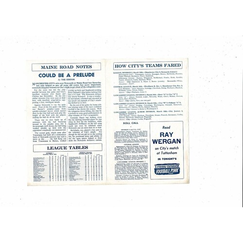 Manchester City v Blackpool Central League Football Programme 1958/59