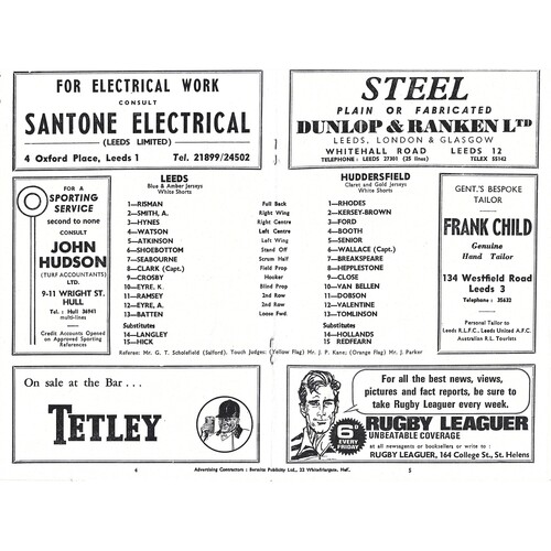 1967/68 Leeds v Huddersfield (12/04/1968) Rugby League Programme