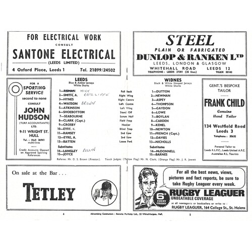 1967/68 Leeds v Widnes (19/04/1968) Rugby Football League Championship Play-Off Rugby League Programme