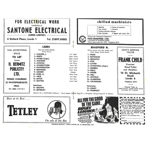 1969/70 Leeds v Bradford Northern (13/09/1969) Rugby League Programme