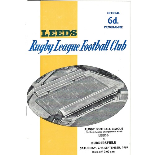 1969/70 Leeds v Huddersfield (27/09/1969) Rugby League Programme