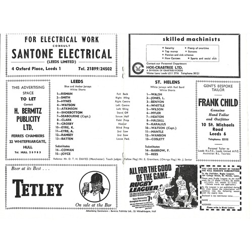 1969/70 Leeds v St. Helens (07/10/1969) Rugby League Programme