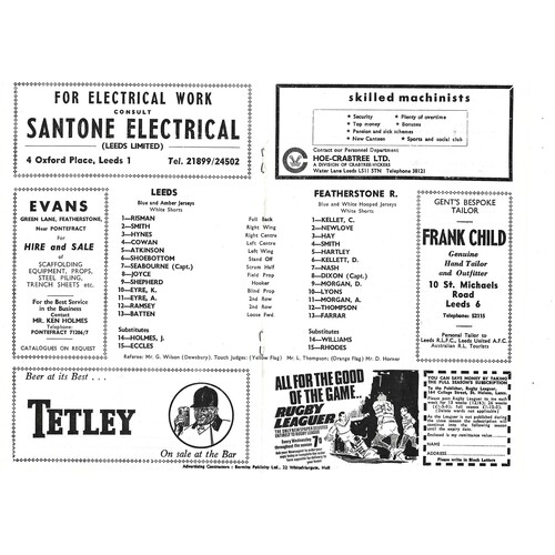 1969/70 Leeds v Featherstone Rovers (20/12/1969) Rugby League Programme