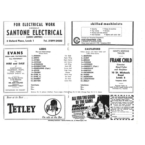 1969/70 Leeds v Castleford (26/12/1969) Rugby League Programme