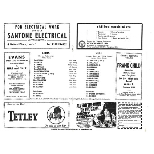 1969/70 Leeds v Hull (03/01/1970) Rugby League Programme
