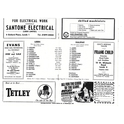 1969/70 Leeds v Halifax (18/04/1970) Rugby Football League Top 16 Play-Off, First Round Rugby League Programme