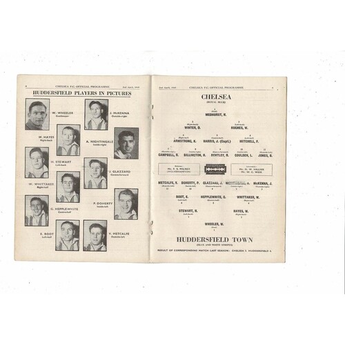 1948/49 Chelsea v Huddersfield Town Football Programme