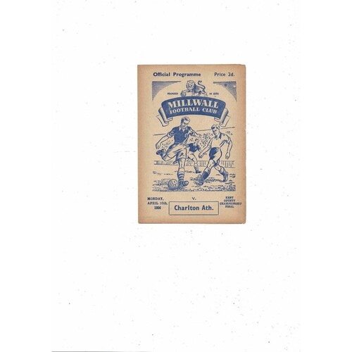 1955/56 Millwall v Charlton Athletic Kent Cup Final Football Programme