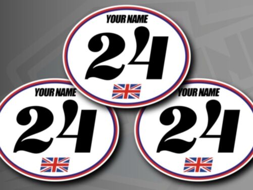 3 X Retro Oval Customised Race Number Stickers