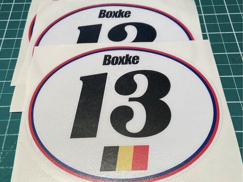 3 X Retro Oval Customised Race Number Stickers