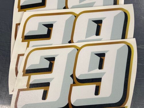 3 X Custom Race Numbers and Name Vinyl Stickers