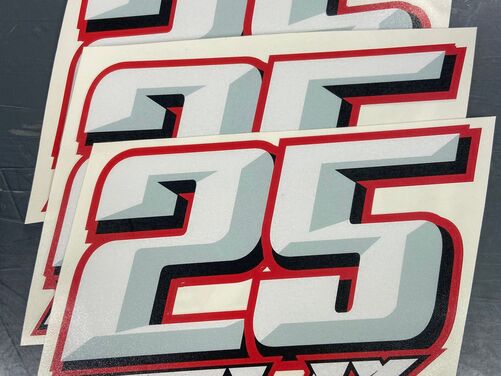 3 X Custom Race Numbers and Name Vinyl Stickers
