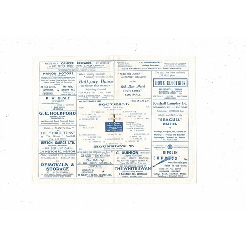 1957/58 Southall v Hounslow Athenian League Football Programme