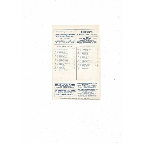 1957/58 Southall v Hounslow Athenian League Football Programme