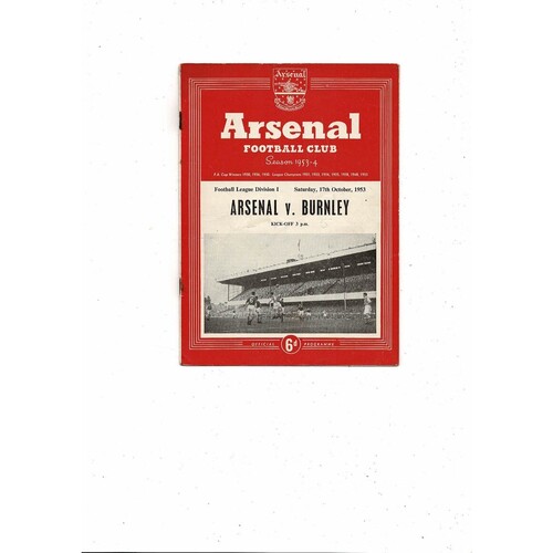 1953/54 Arsenal v Burnley Football Programme