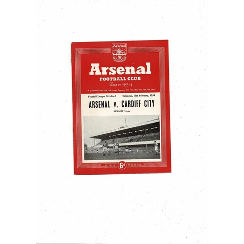 1953/54 Arsenal v Cardiff City Football Programme