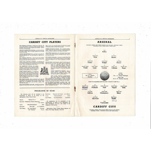 1953/54 Arsenal v Cardiff City Football Programme